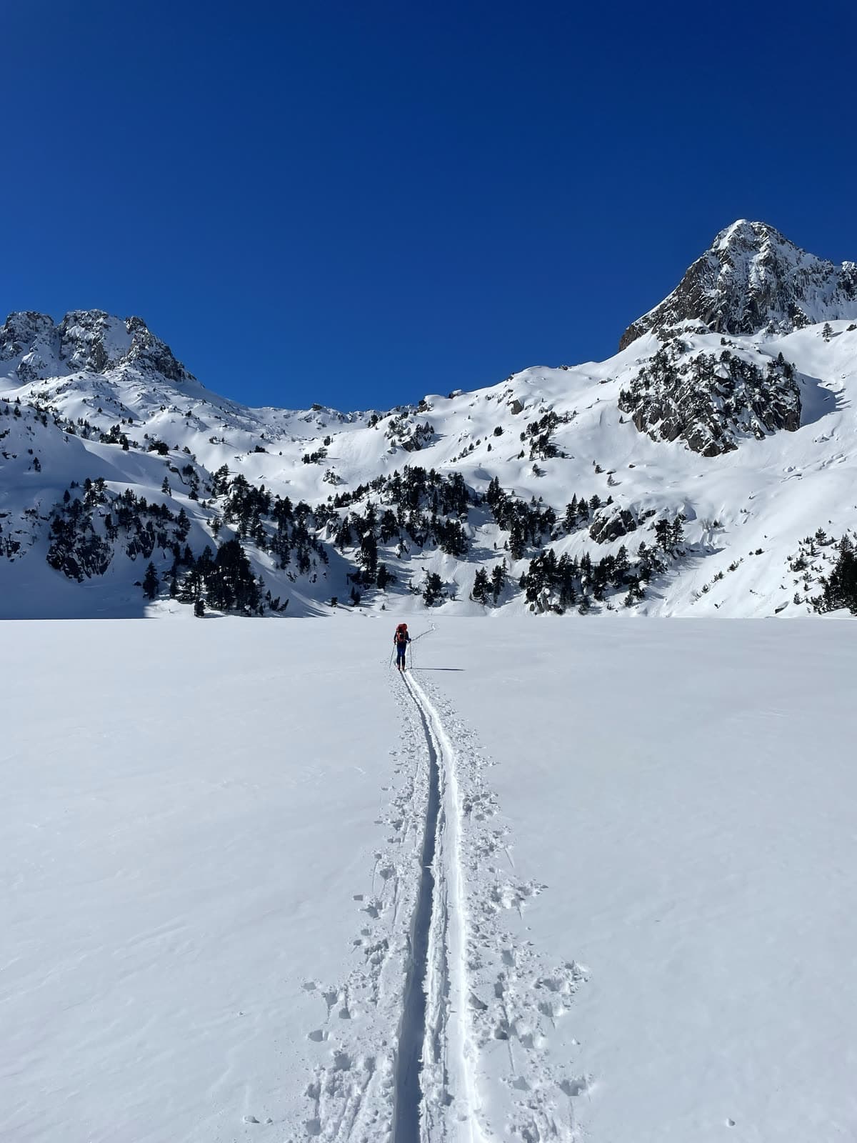 Huella de subida hacia la cima nevada
